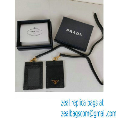 Prada Saffiano Leather Badge Holder 1MC007 Enameled metal triangle logo Black/Gold