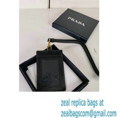 Prada Saffiano Leather Badge Holder 1MC007 Enameled metal triangle logo Black/Gold - Click Image to Close
