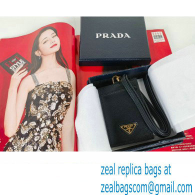 Prada Saffiano Leather Badge Holder 1MC007 Enameled metal triangle logo Black/Gold