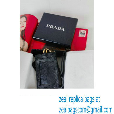 Prada Saffiano Leather Badge Holder 1MC007 Enameled metal triangle logo Black/Gold