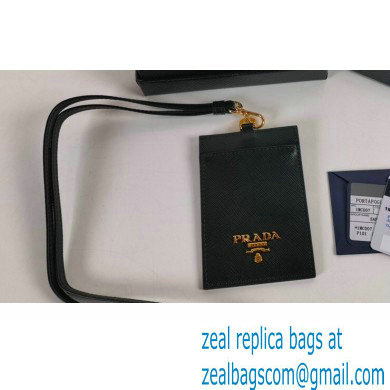 Prada Saffiano Leather Badge Holder 1MC007 Metal lettering logo Black/Gold