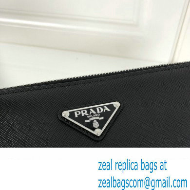 Prada Saffiano Leather Pouch Clutch Bag 2NE009 Enameled metal triangle logo Black/Silver