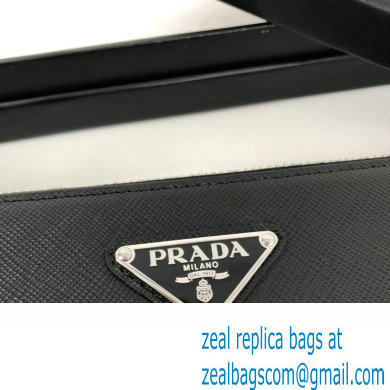 Prada Saffiano Leather Pouch Clutch Bag 2NG005 Enameled metal triangle logo Black/Silver