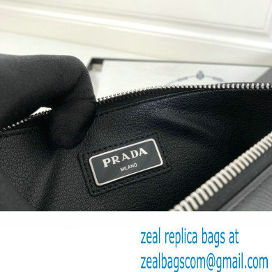 Prada Saffiano Leather Pouch Clutch Bag 2NG005 Enameled metal triangle logo Black/Silver