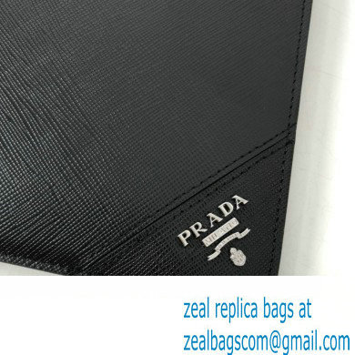 Prada Saffiano Leather Pouch Clutch Bag 2NG005 metal lettering logo Black/Silver