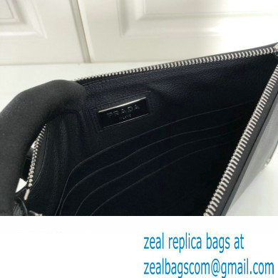 Prada Saffiano Leather Pouch Clutch Bag 2NG005 metal lettering logo Black/Silver - Click Image to Close