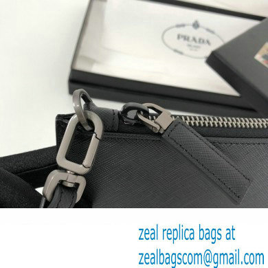 Prada Saffiano Leather Pouch Clutch Bag 2NG005 triangle and metal lettering logo Black/Silver