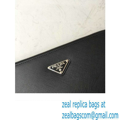 Prada Saffiano Leather Pouch Clutch Bag 2VF056 Enameled metal triangle logo Black/Silver