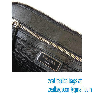 Prada Saffiano Leather Pouch Clutch Bag 2VF056 Enameled metal triangle logo Black/Silver - Click Image to Close