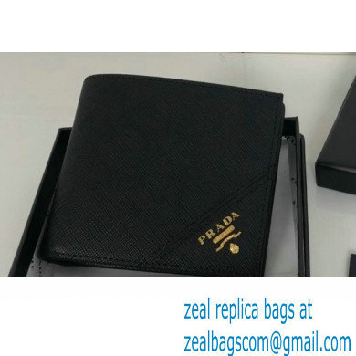 Prada Saffiano Leather Wallet 2M0513 Metal lettering logo Black/Gold