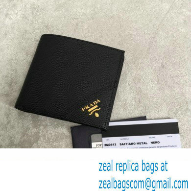 Prada Saffiano Leather Wallet 2M0513 Metal lettering logo Black/Gold