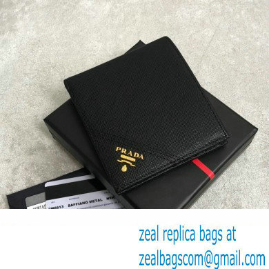 Prada Saffiano Leather Wallet 2M0513 Metal lettering logo Black/Gold - Click Image to Close