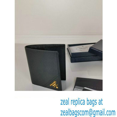 Prada Saffiano Leather Wallet 2MO004 Metal lettering logo Black/Gold