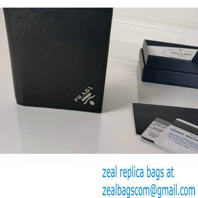Prada Saffiano Leather Wallet 2MO004 Metal lettering logo Black/Silver
