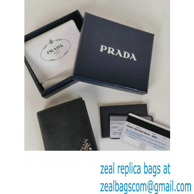 Prada Saffiano Leather Wallet 2MO004 Metal lettering logo Black/Silver