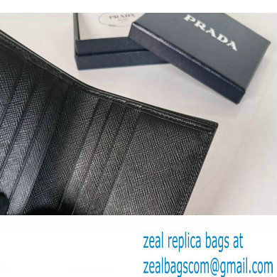 Prada Saffiano Leather Wallet 2MO004 Metal lettering logo Black/Silver