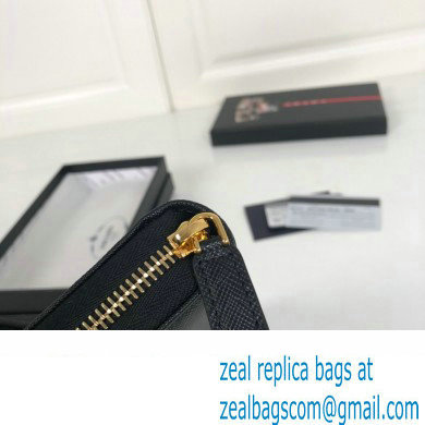 Prada Saffiano Leather Zip Wallet 2M1317 Metal lettering logo Black/Gold