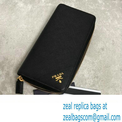 Prada Saffiano Leather Zip Wallet 2M1317 Metal lettering logo Black/Gold - Click Image to Close