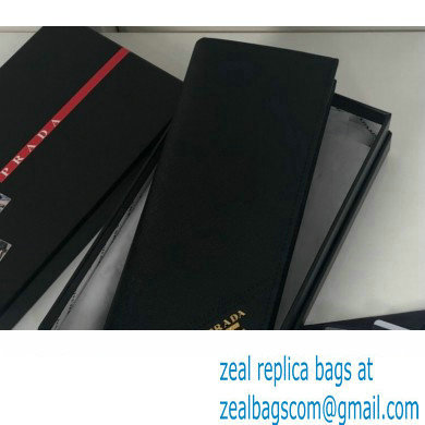 Prada Saffiano Leather bi-fold long Wallet 2M0836 Metal lettering logo Black/Gold