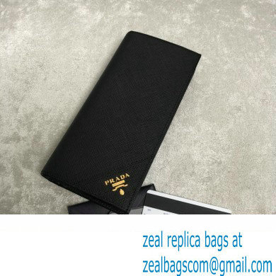 Prada Saffiano Leather bi-fold long Wallet 2M0836 Metal lettering logo Black/Gold - Click Image to Close
