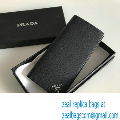 Prada Saffiano Leather bi-fold long Wallet 2M0836 Metal lettering logo Black/Silver