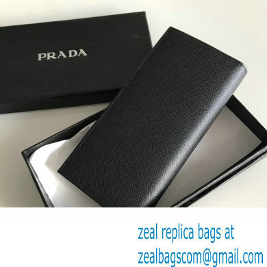 Prada Saffiano Leather bi-fold long Wallet 2M0836 Metal lettering logo Black/Silver