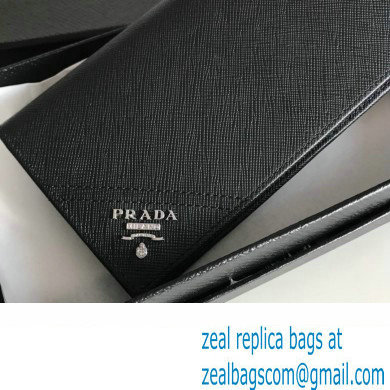 Prada Saffiano Leather bi-fold long Wallet 2M0836 Metal lettering logo Black/Silver