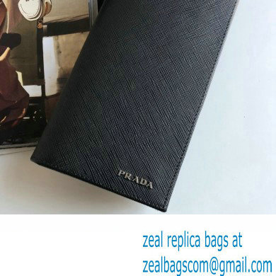 Prada Saffiano Leather bi-fold long Wallet 2M0836 Metal logo Black/Silver