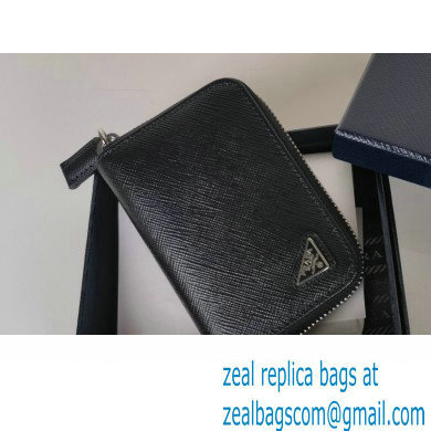 Prada Saffiano coin purse 2MM358 Enameled metal triangle logo Black/Silver