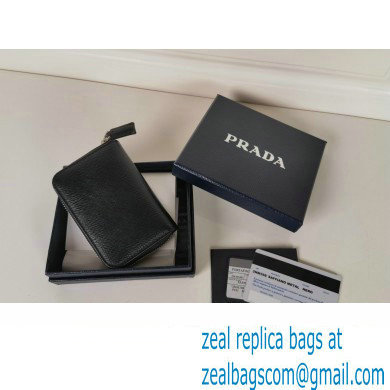 Prada Saffiano coin purse 2MM358 Enameled metal triangle logo Black/Silver