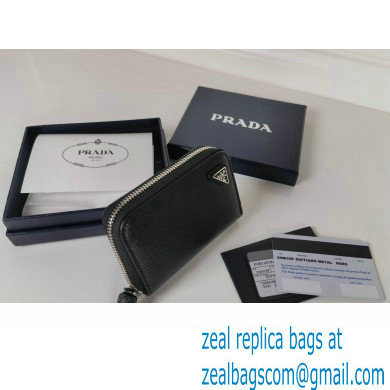 Prada Saffiano coin purse 2MM358 Enameled metal triangle logo Black/Silver