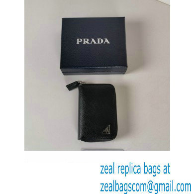 Prada Saffiano coin purse 2MM358 Enameled metal triangle logo Black/Silver - Click Image to Close