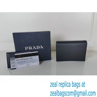 Prada Small Saffiano Leather Wallet 1MV021 Enameled metal triangle logo Black/Gold - Click Image to Close