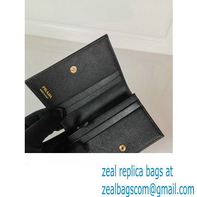 Prada Small Saffiano Leather Wallet 1MV021 Enameled metal triangle logo Black/Gold