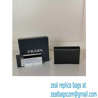 Prada Small Saffiano Leather Wallet 1MV021 Enameled metal triangle logo Black/Silver