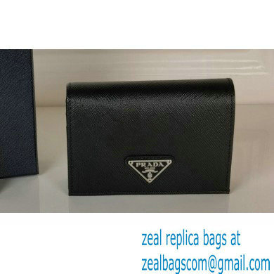 Prada Small Saffiano Leather Wallet 1MV021 Enameled metal triangle logo Black/Silver - Click Image to Close