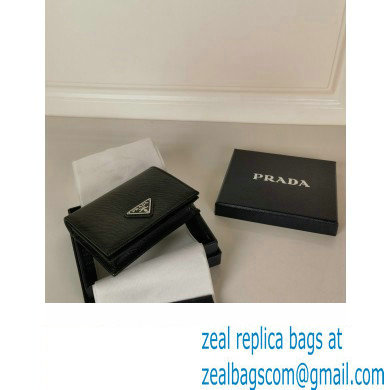 Prada Small Saffiano Leather Wallet 1MV021 Enameled metal triangle logo Black/Silver - Click Image to Close