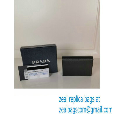 Prada Small Saffiano Leather Wallet 1MV021 Metal lettering logo Black/Gold
