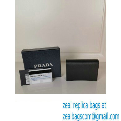 Prada Small Saffiano Leather Wallet 1MV021 Metal lettering logo Black/Gold - Click Image to Close