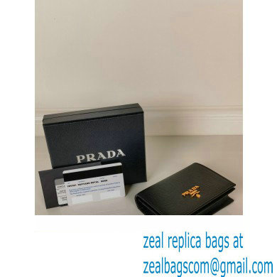 Prada Small Saffiano Leather Wallet 1MV021 Metal lettering logo Black/Gold - Click Image to Close