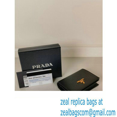 Prada Small Saffiano Leather Wallet 1MV021 Metal lettering logo Black/Gold