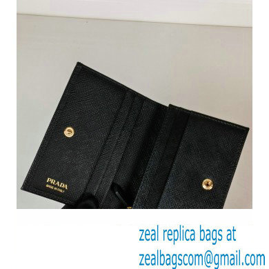 Prada Small Saffiano Leather Wallet 1MV021 Metal lettering logo Black/Gold - Click Image to Close