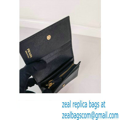 Prada Small Saffiano Leather Wallet 1MV021 Metal lettering logo Black/Gold - Click Image to Close