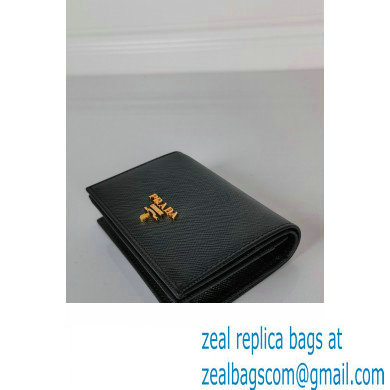 Prada Small Saffiano Leather Wallet 1MV021 Metal lettering logo Black/Gold