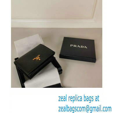 Prada Small Saffiano Leather Wallet 1MV021 Metal lettering logo Black/Gold