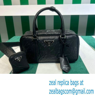 Prada Small antique nappa leather top handle bag 1BB098 black 2023