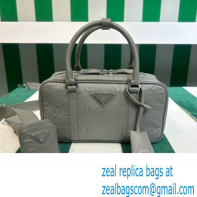 Prada Small antique nappa leather top handle bag 1BB098 gray 2023