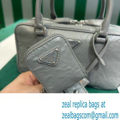 Prada Small antique nappa leather top handle bag 1BB098 gray 2023