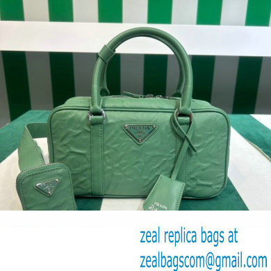 Prada Small antique nappa leather top handle bag 1BB098 green 2023 - Click Image to Close