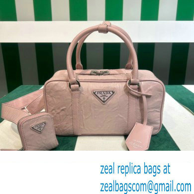 Prada Small antique nappa leather top handle bag 1BB098 pink 2023 - Click Image to Close